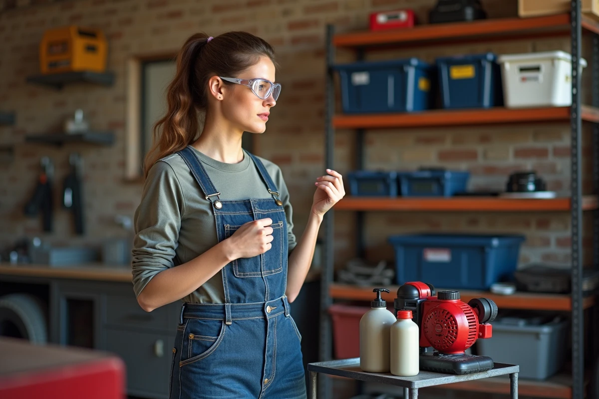 Jeune femme vérifiant deux bouteilles d