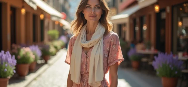 Astuces élégantes pour porter un foulard autour du cou avec une robe Astuces élégantes pour porter un foulard autour du cou avec une robe