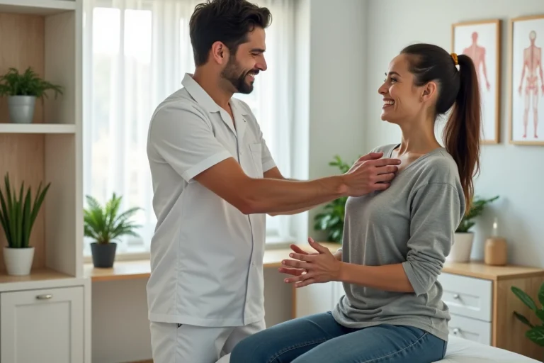 Femme souriante recevant un ajustement chiropratique